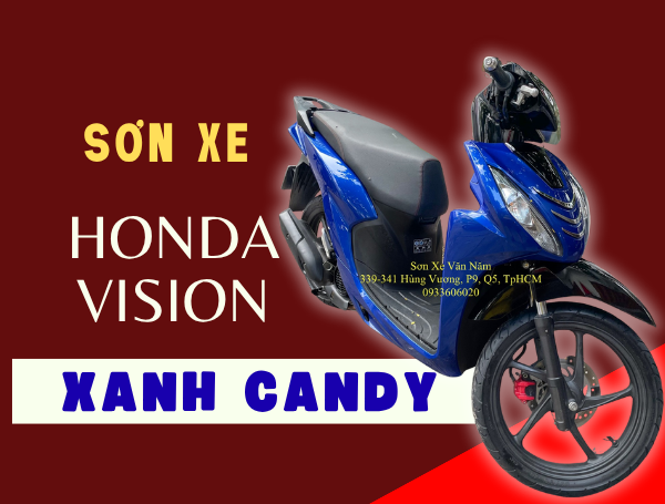 Sơn xe Honda Vision màu xanh Candy phối đen tại Quận 5