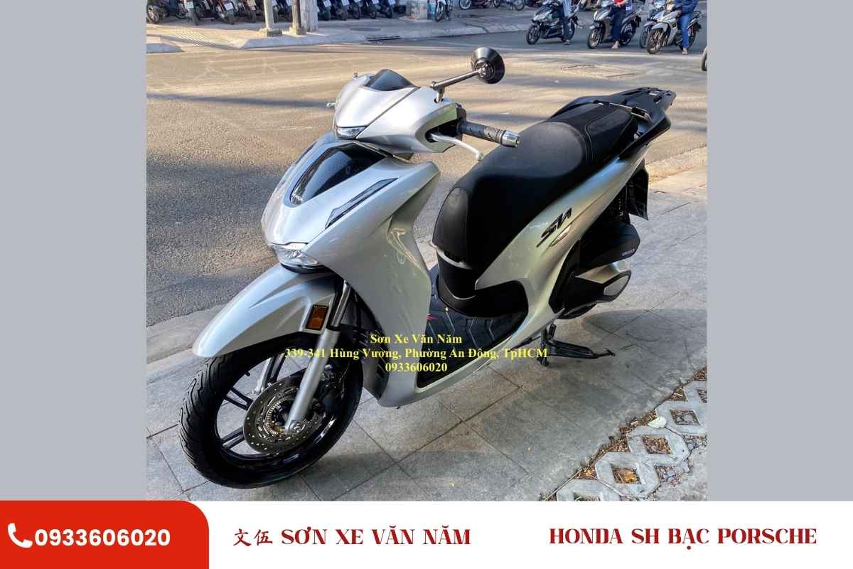 sơn xe Honda Sh Việt màu bạc Porsche, phuộc bạc, cản xe đen, lốc bạc, dàn chân đen